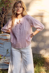 Elegant Textured Tie Neck Blouse for Work and Special Occasions